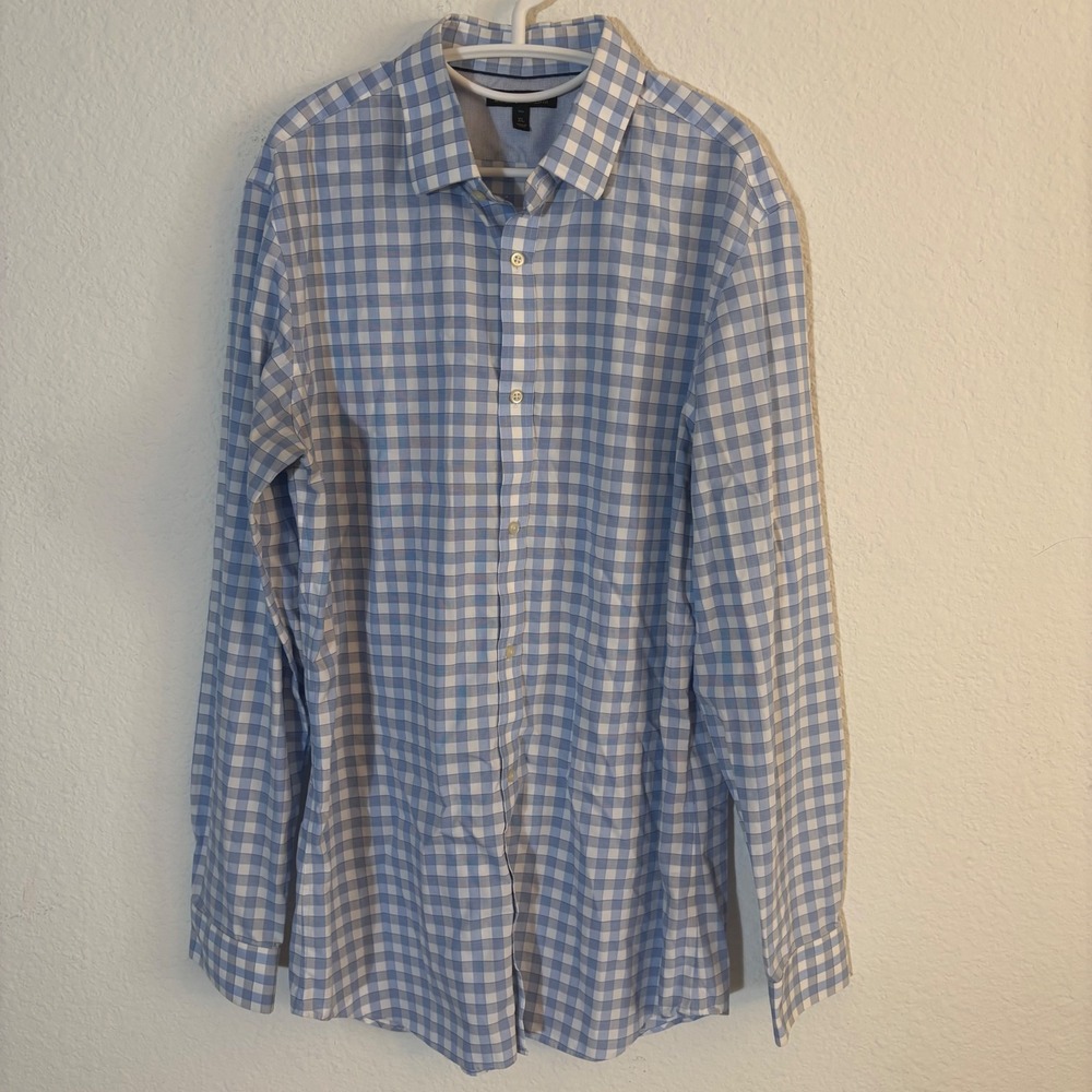 Banana Republic Non-Iron Slim Fit Gingham Button Down Shirt Mens XL Tall Blue